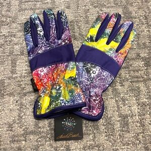 BATIK FLORAL WORK GLOVES - RAINBOW/BLACK - SIZE LARGE - NWT